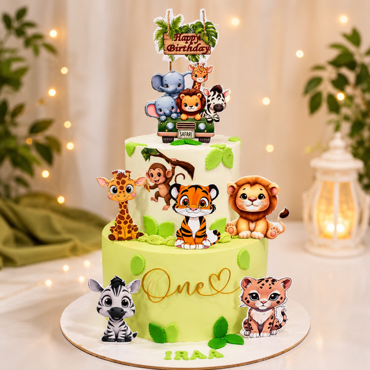 Jungle Safari First Birthday Cake