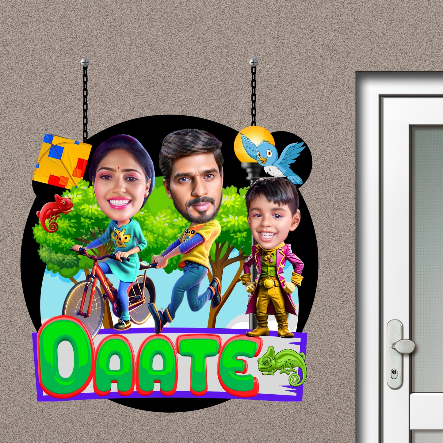 Family Caricature Door Name Plate-Circle Shaped