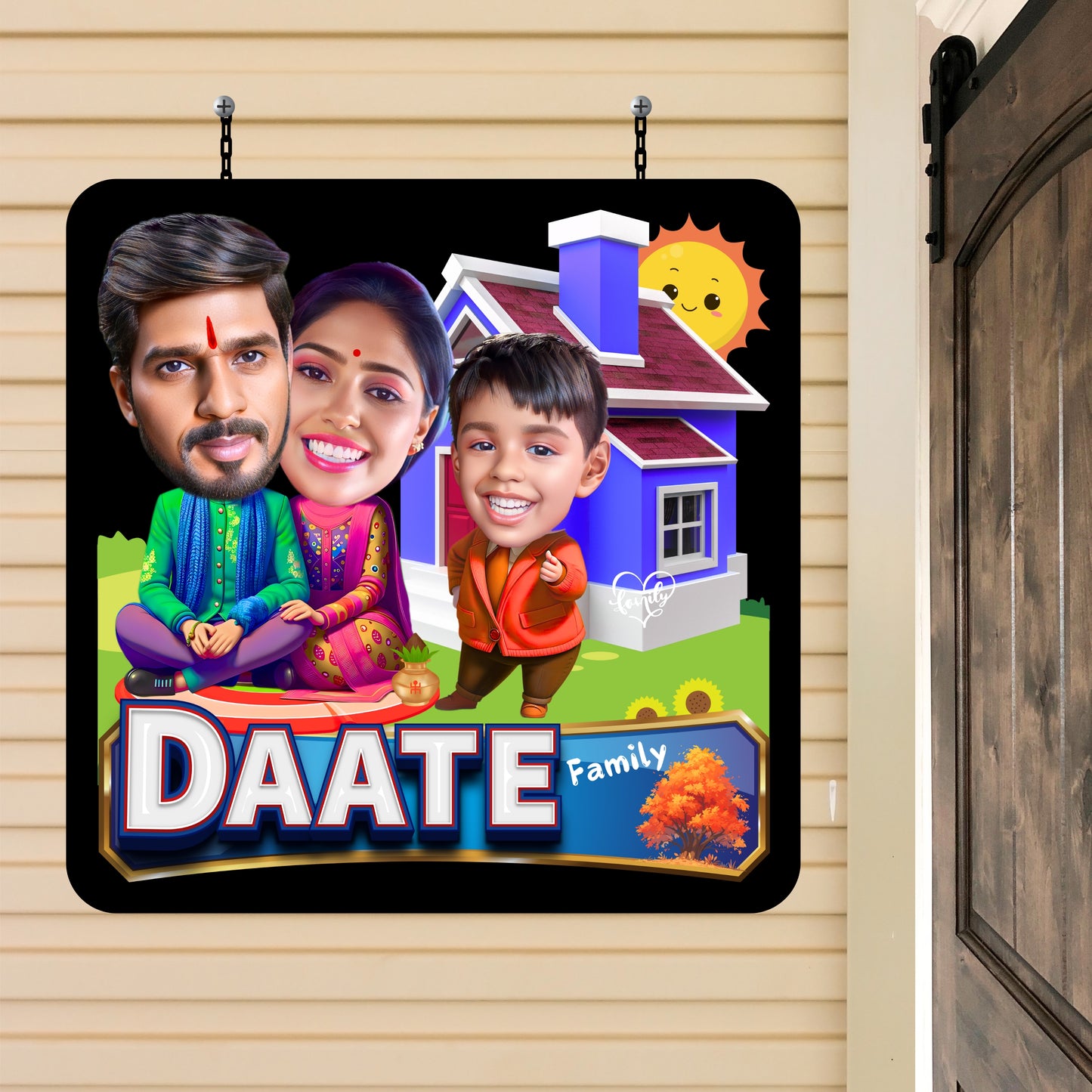 Family Caricature Door Name Plate-Square Shaped